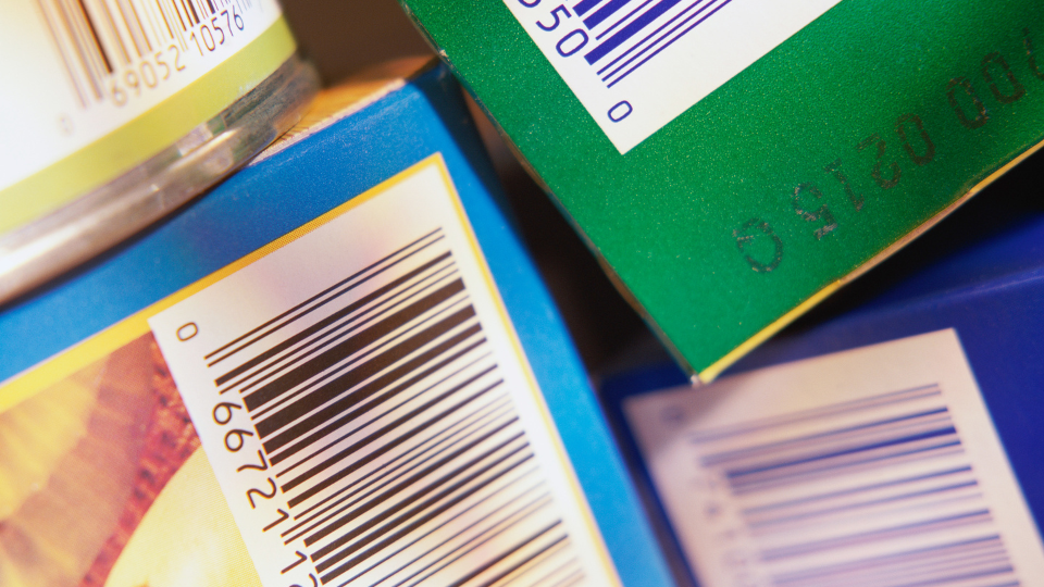 A close-up shot of various UPC codes