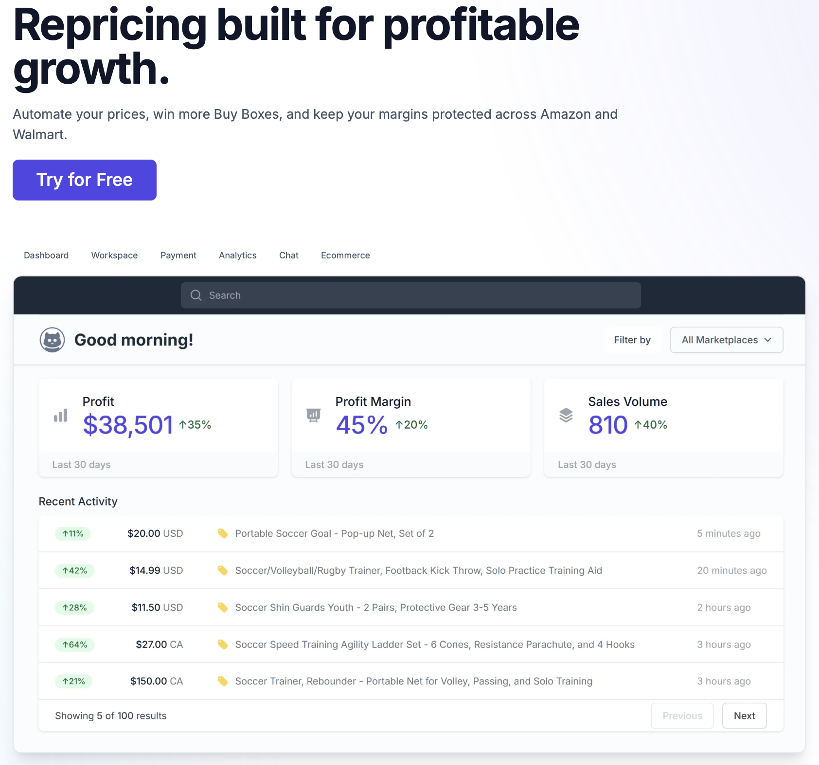 Informed Repricer pricing and strategy dashboard