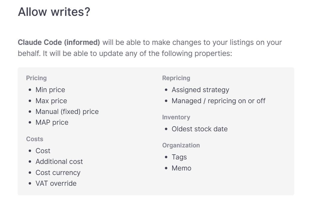 Informed Repricer MCP write tools demo