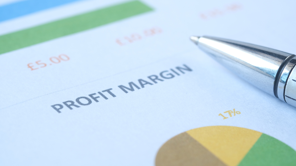 A close up of a pricing strategy document open to the page about profit margin