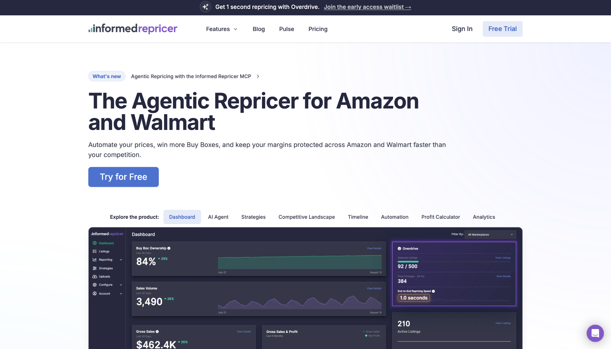 Informed Repricer end-to-end repricing speed and Overdrive comparison