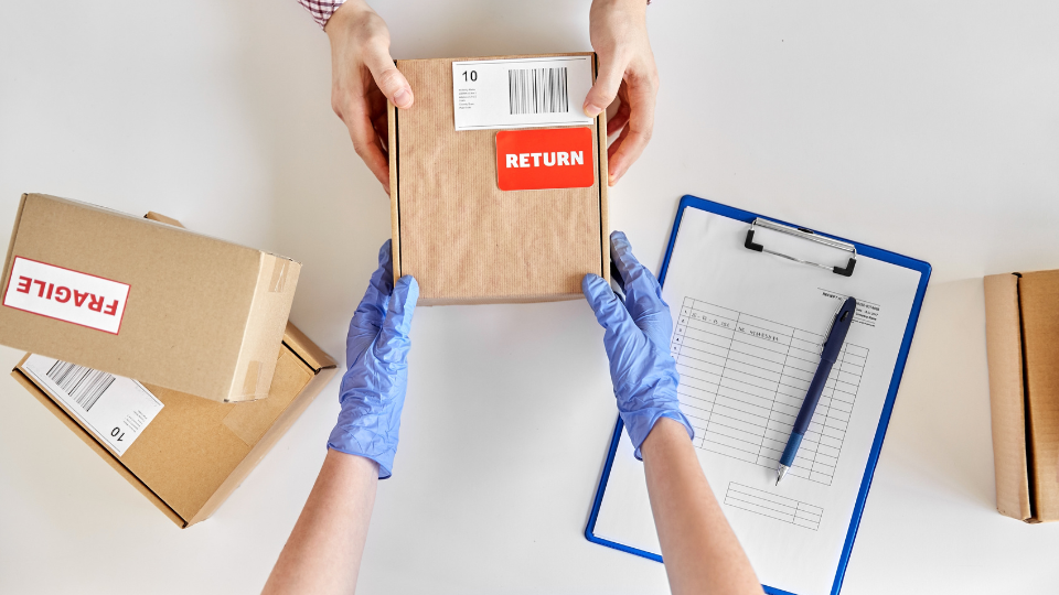 A customer returning an item that was purchased online